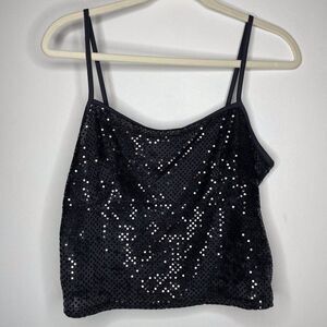 Siren Vintage Sequin Party Night Out Spaghetti‎ Strap Cropped Tank